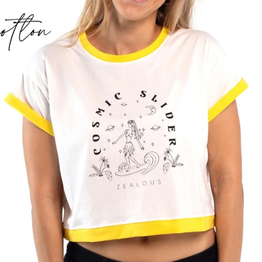 Zealous Cosmic Slider Organic cotton Surf crop Tee ringer